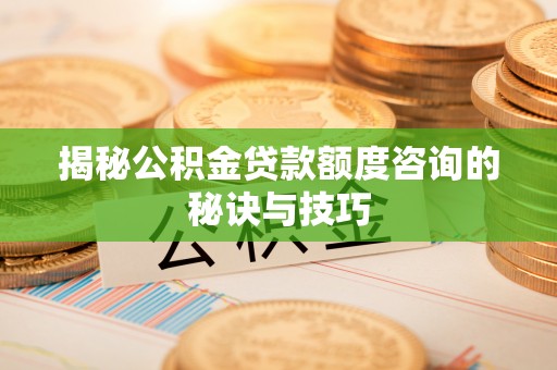 大湖揭秘公积金贷款额度咨询的秘诀与技巧